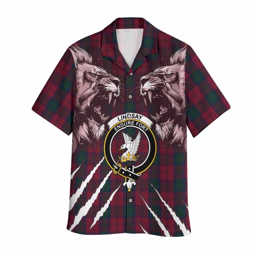 Lindsay Tartan Crest Hawaiian Shirt Ferocious Lion Style