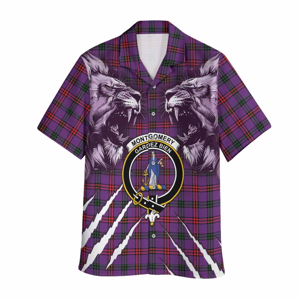 Montgomery Tartan Crest Hawaiian Shirt Ferocious Lion Style