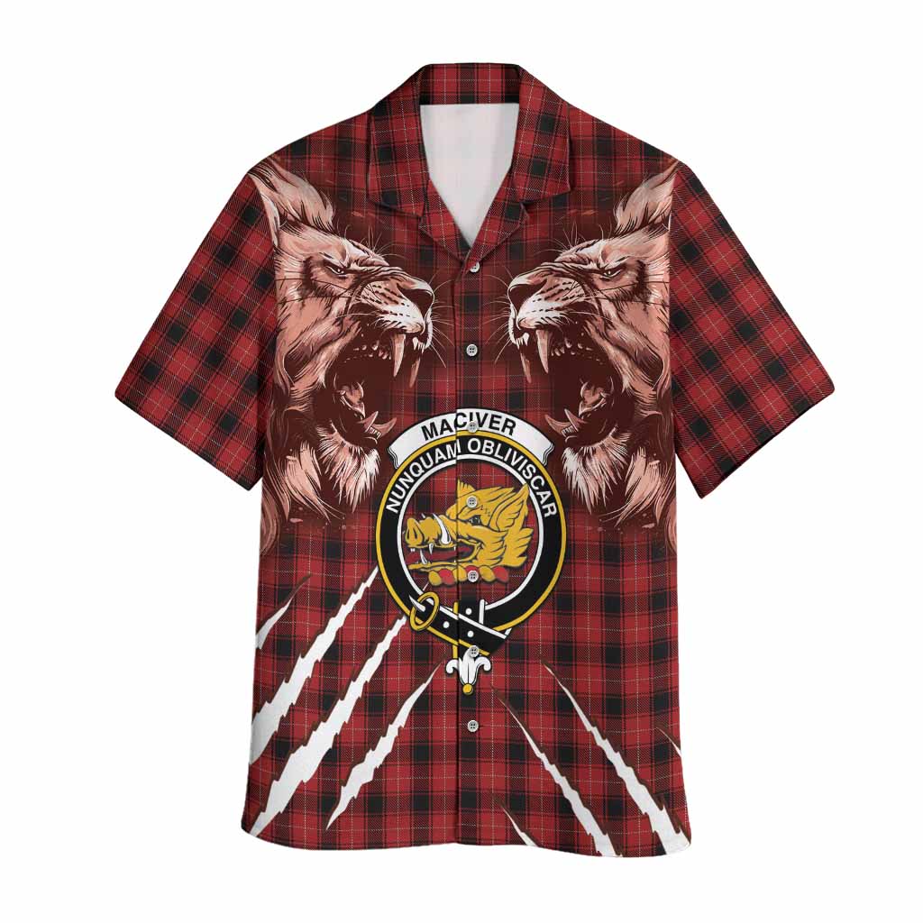 MacIver (McIver) Tartan Crest Hawaiian Shirt Ferocious Lion Style