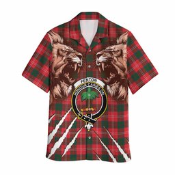 Fenton Tartan Crest Hawaiian Shirt Ferocious Lion Style