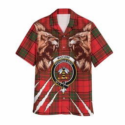 Maxtone Tartan Crest Hawaiian Shirt Ferocious Lion Style