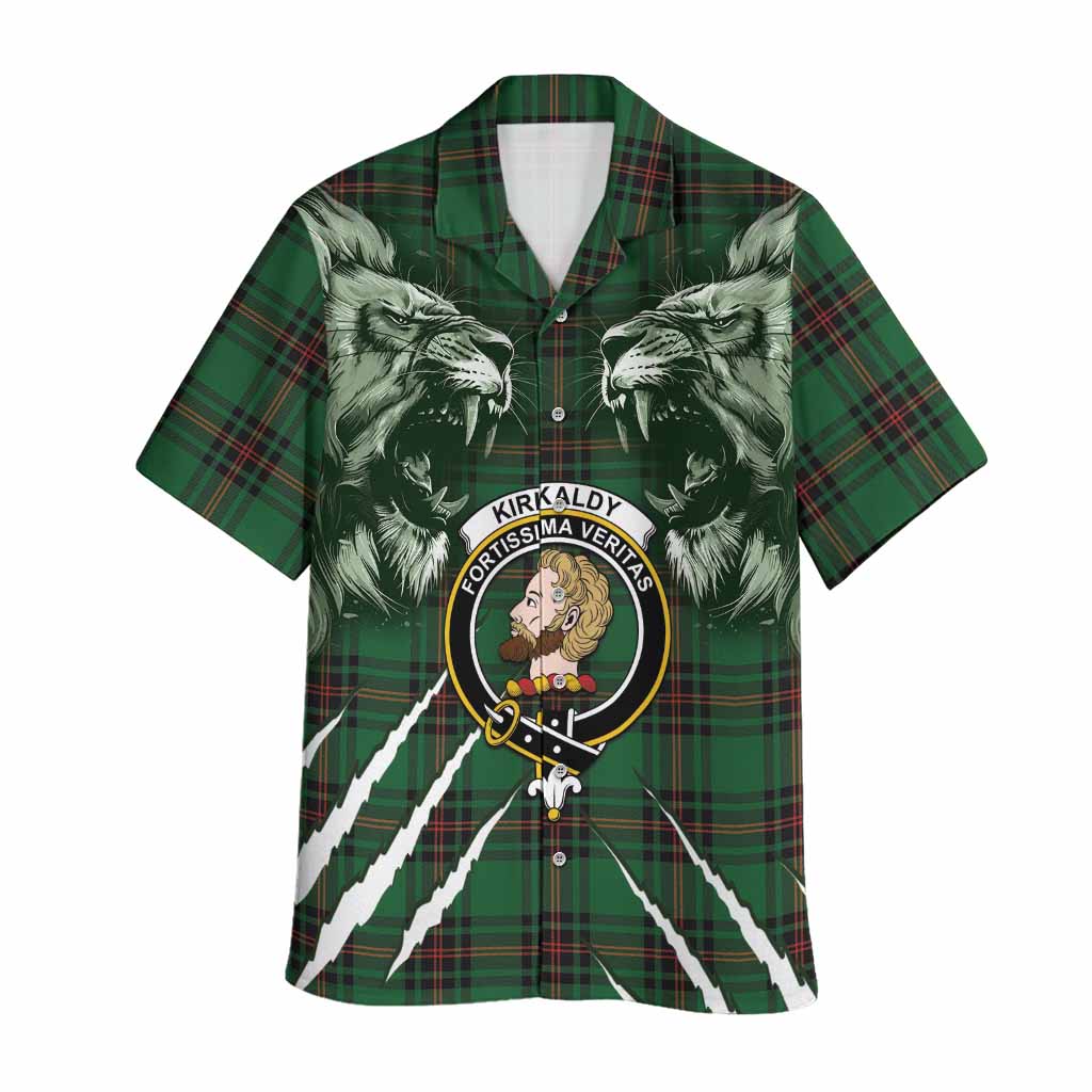 Kirkaldy Tartan Crest Hawaiian Shirt Ferocious Lion Style