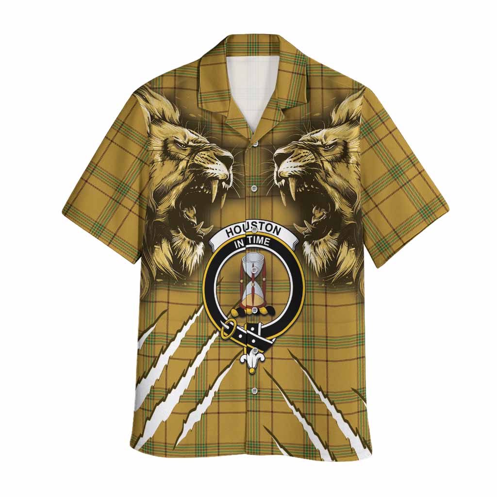 Houston Tartan Crest Hawaiian Shirt Ferocious Lion Style