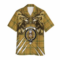 Houston Tartan Crest Hawaiian Shirt Ferocious Lion Style