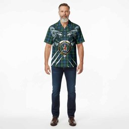 Lyon Tartan Crest Hawaiian Shirt Ferocious Lion Style