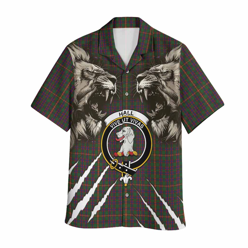 Hall Tartan Crest Hawaiian Shirt Ferocious Lion Style