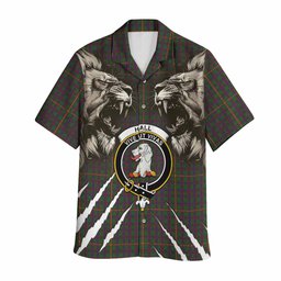 Hall Tartan Crest Hawaiian Shirt Ferocious Lion Style