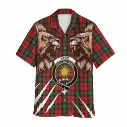 Kerr Tartan Crest Hawaiian Shirt Ferocious Lion Style