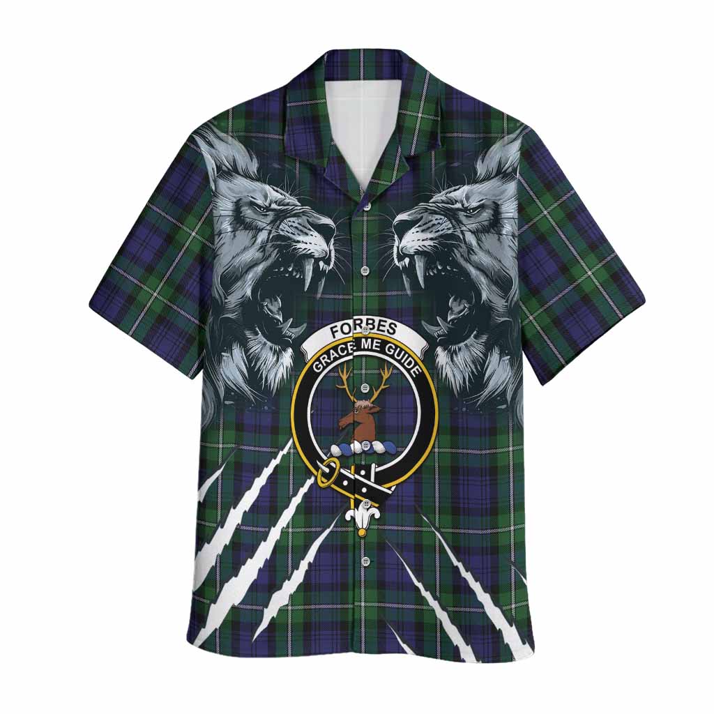 Forbes Tartan Crest Hawaiian Shirt Ferocious Lion Style