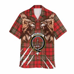 Langlands Tartan Crest Hawaiian Shirt Ferocious Lion Style