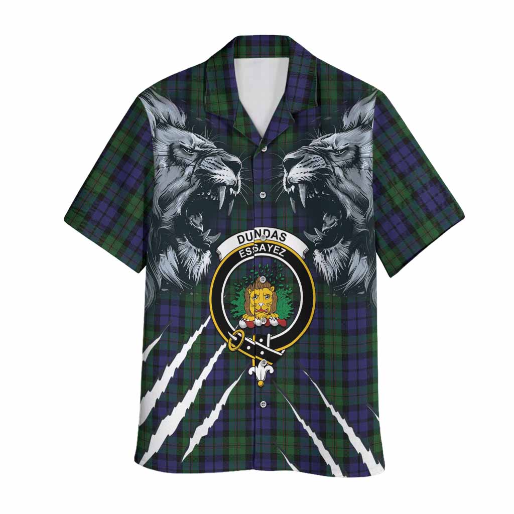 Dundas Tartan Crest Hawaiian Shirt Ferocious Lion Style
