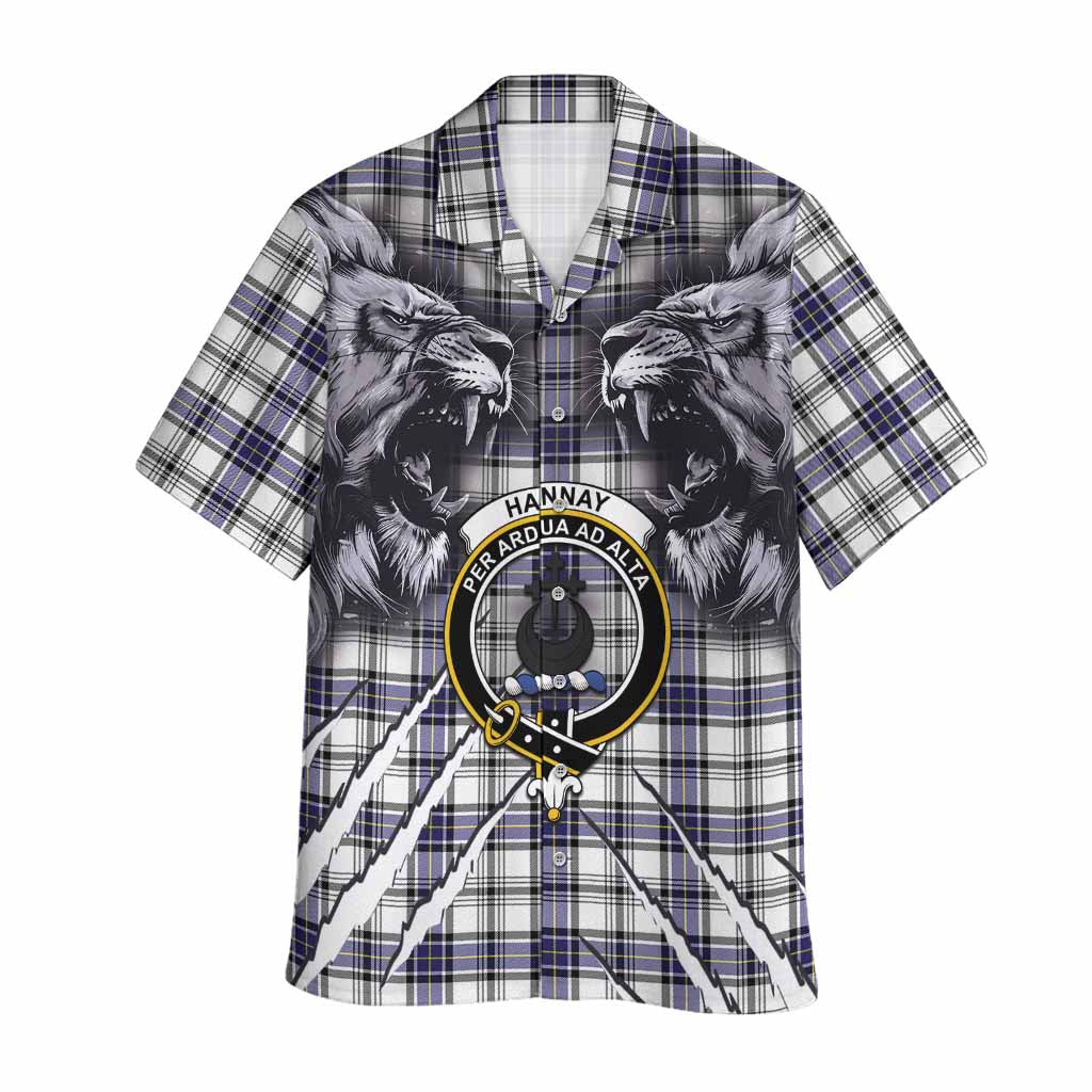 Hannay Tartan Crest Hawaiian Shirt Ferocious Lion Style