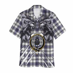 Hannay Tartan Crest Hawaiian Shirt Ferocious Lion Style