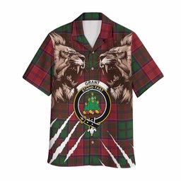 Grant Tartan Crest Hawaiian Shirt Ferocious Lion Style