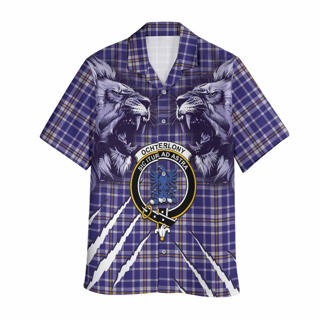 Ochterlony Tartan Crest Hawaiian Shirt Ferocious Lion Style