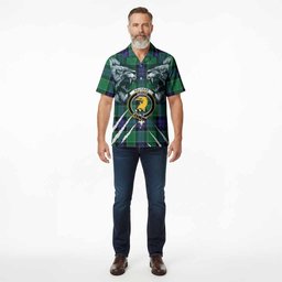Haldane Tartan Crest Hawaiian Shirt Ferocious Lion Style