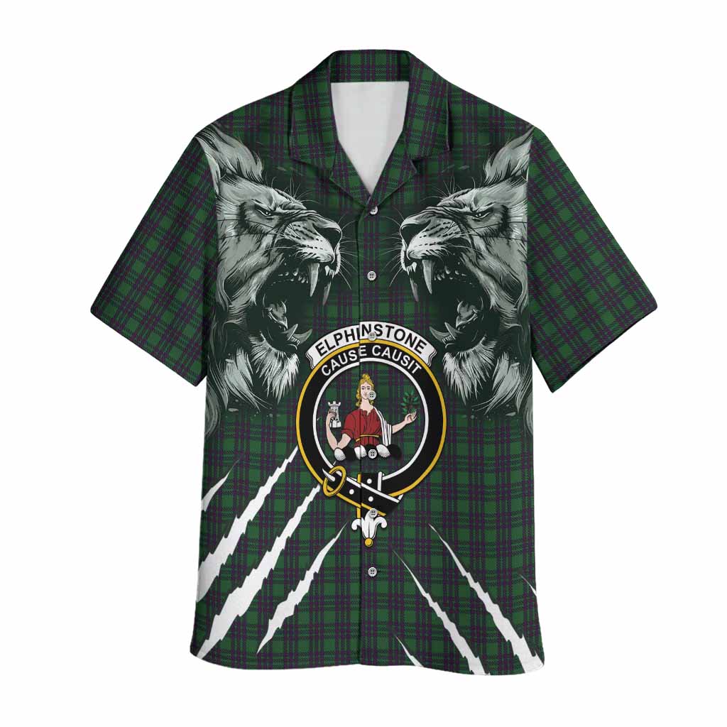 Elphinstone Tartan Crest Hawaiian Shirt Ferocious Lion Style