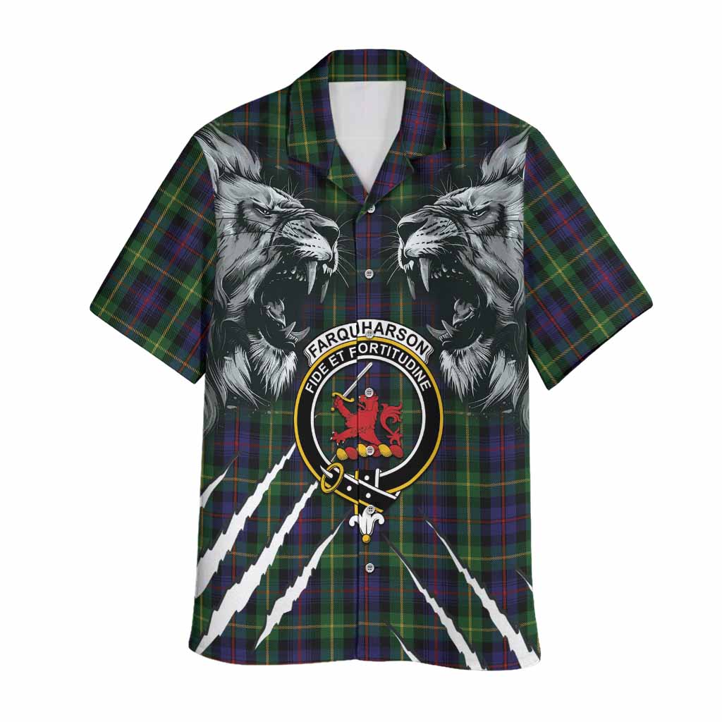Farquharson Tartan Crest Hawaiian Shirt Ferocious Lion Style