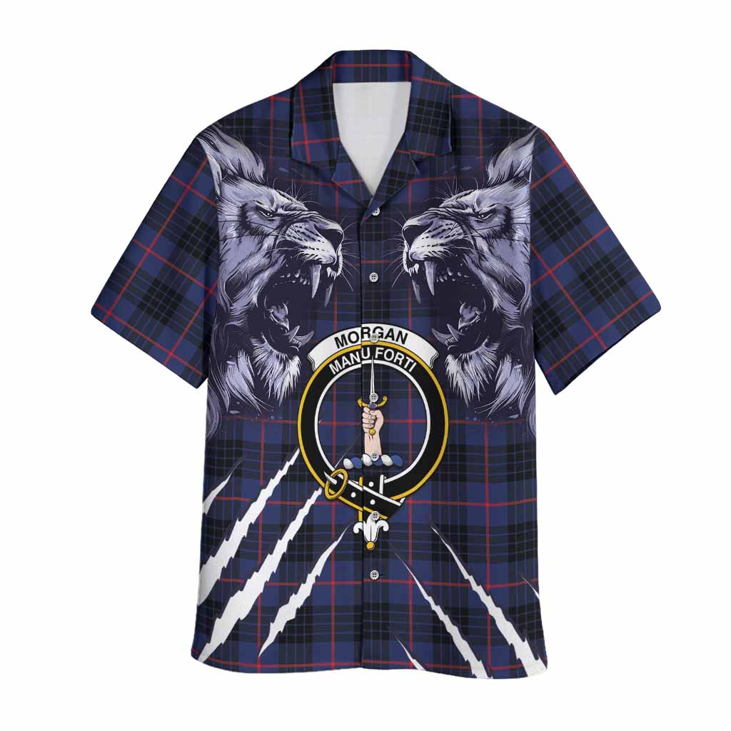 Morgan Tartan Crest Hawaiian Shirt Ferocious Lion Style