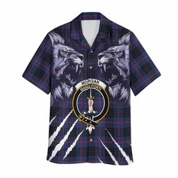 Morgan Tartan Crest Hawaiian Shirt Ferocious Lion Style