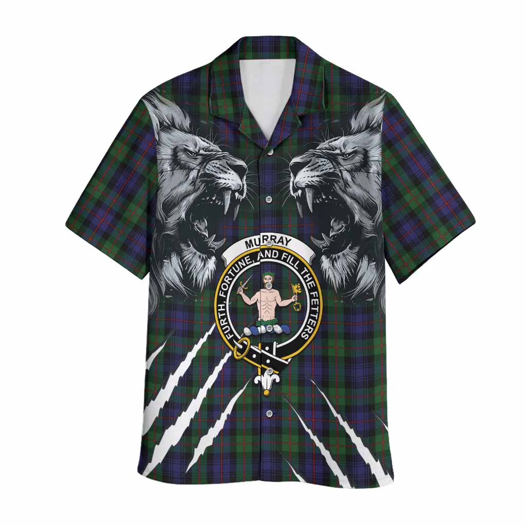 Murray Tartan Crest Hawaiian Shirt Ferocious Lion Style