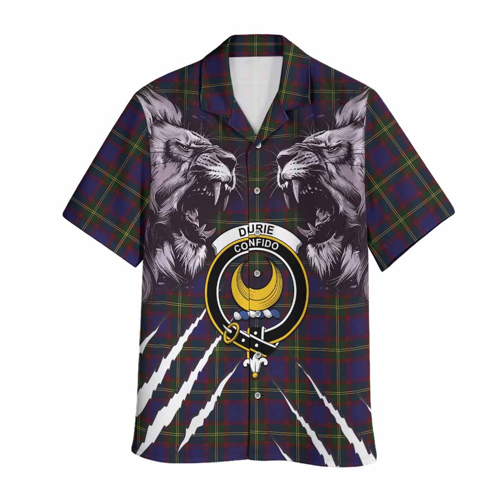 Durie Tartan Crest Hawaiian Shirt Ferocious Lion Style