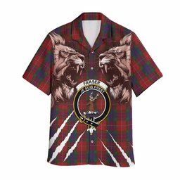Fraser Tartan Crest Hawaiian Shirt Ferocious Lion Style