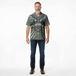 Stirling Tartan Crest Hawaiian Shirt Ferocious Lion Style