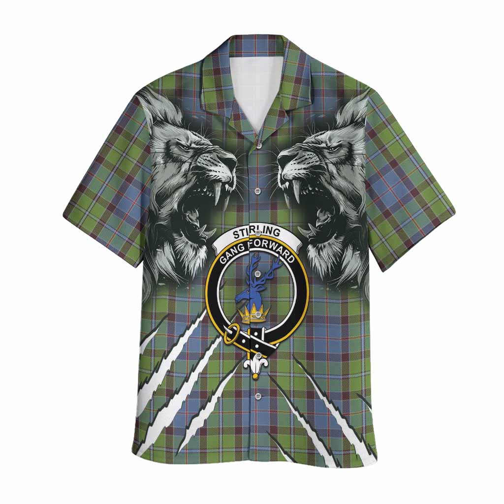 Stirling Tartan Crest Hawaiian Shirt Ferocious Lion Style