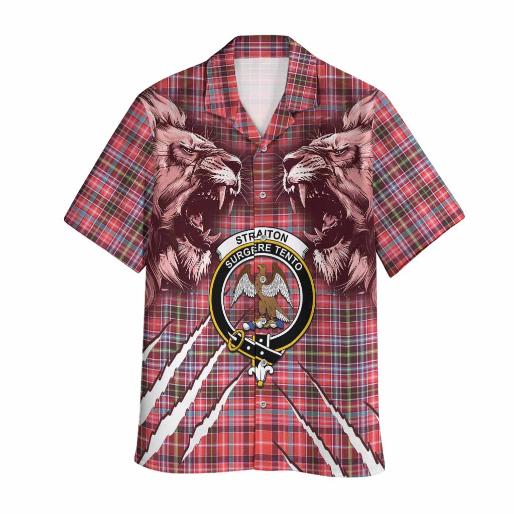 Straiton Tartan Crest Hawaiian Shirt Ferocious Lion Style