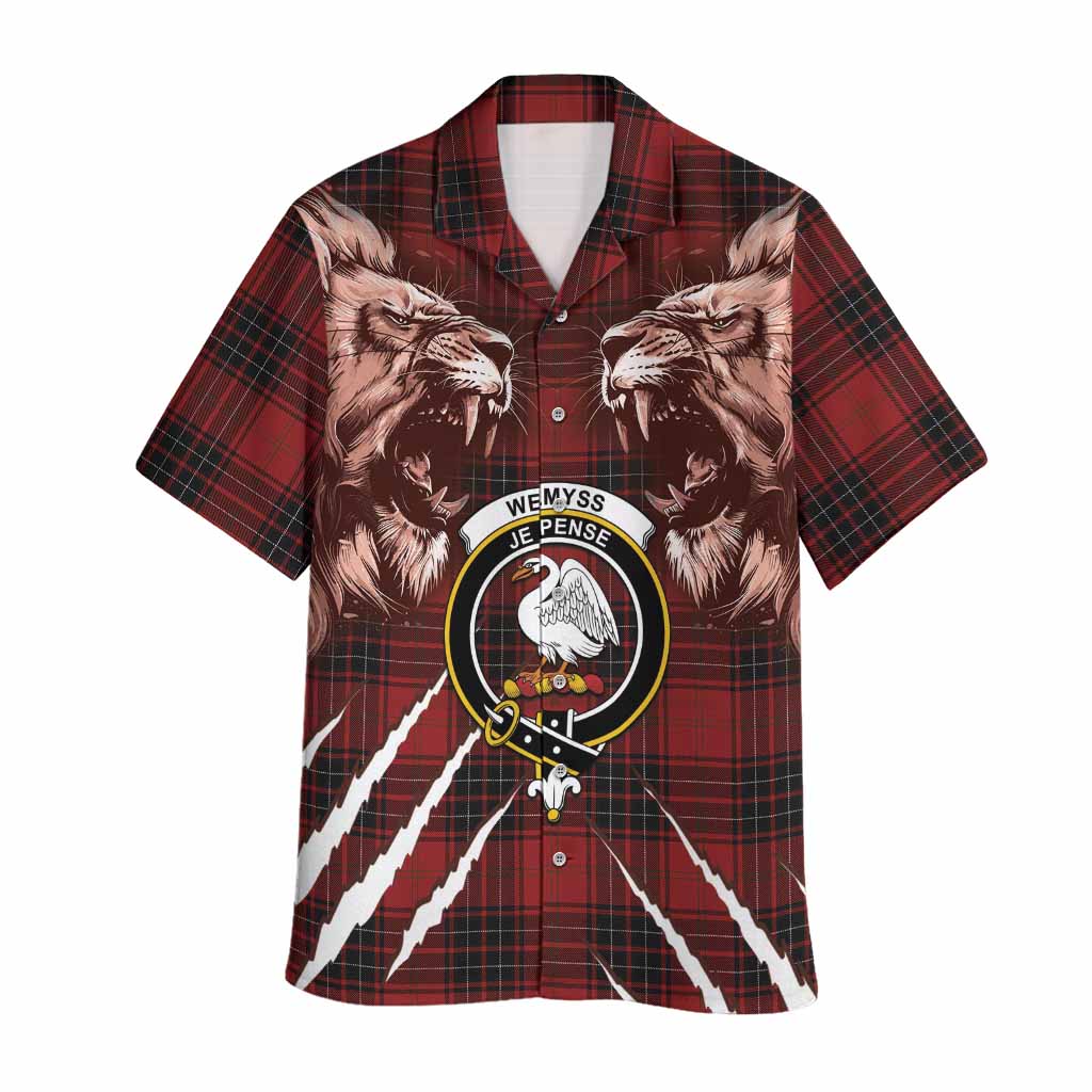 Wemyss Tartan Crest Hawaiian Shirt Ferocious Lion Style