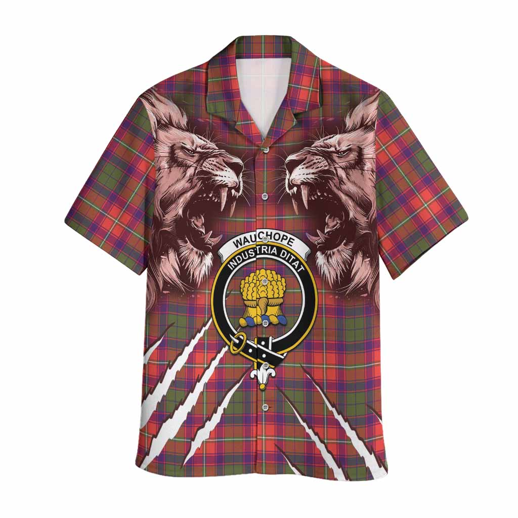 Wauchope Tartan Crest Hawaiian Shirt Ferocious Lion Style