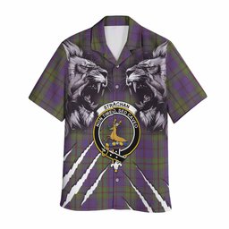 Strachan Tartan Crest Hawaiian Shirt Ferocious Lion Style