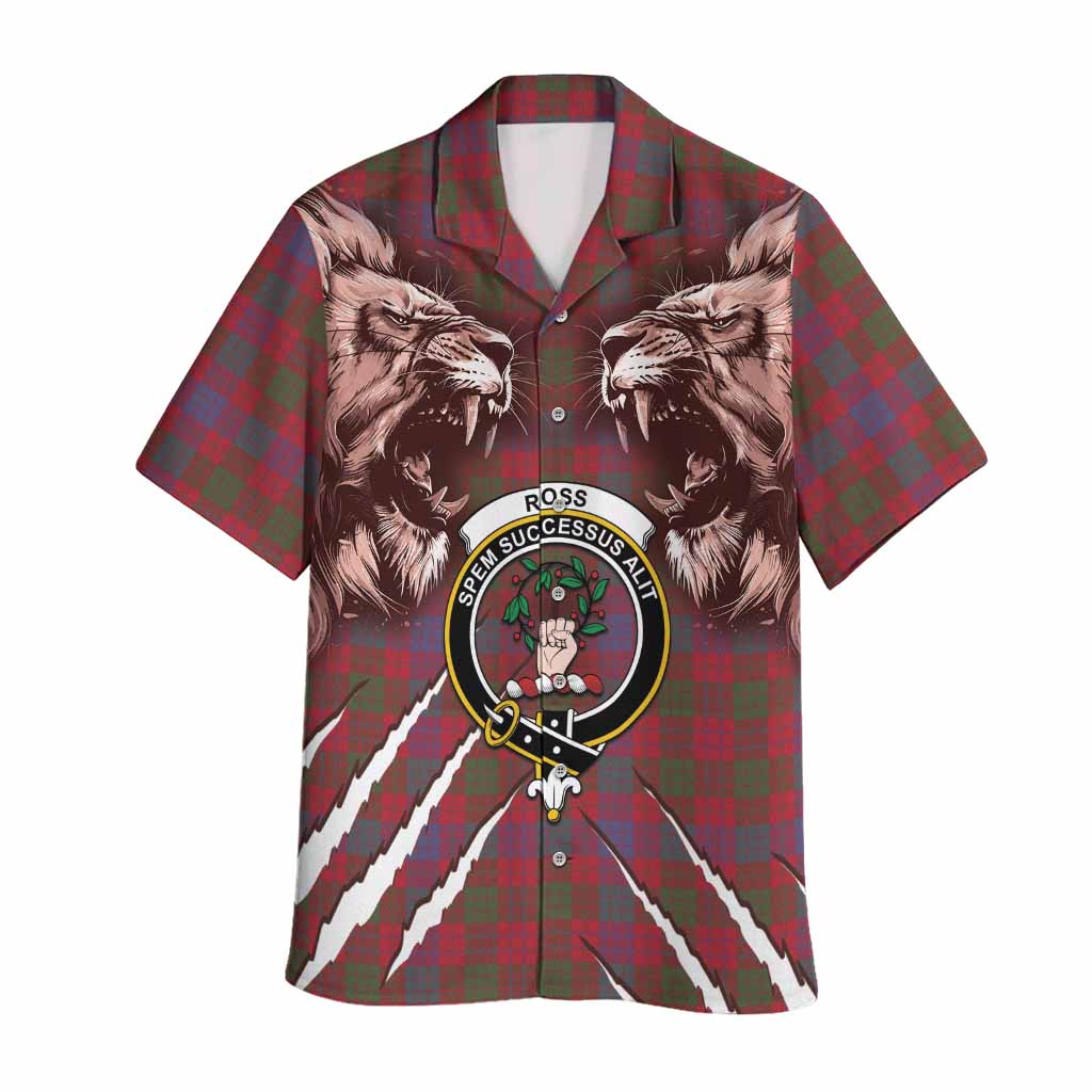Ross Tartan Crest Hawaiian Shirt Ferocious Lion Style