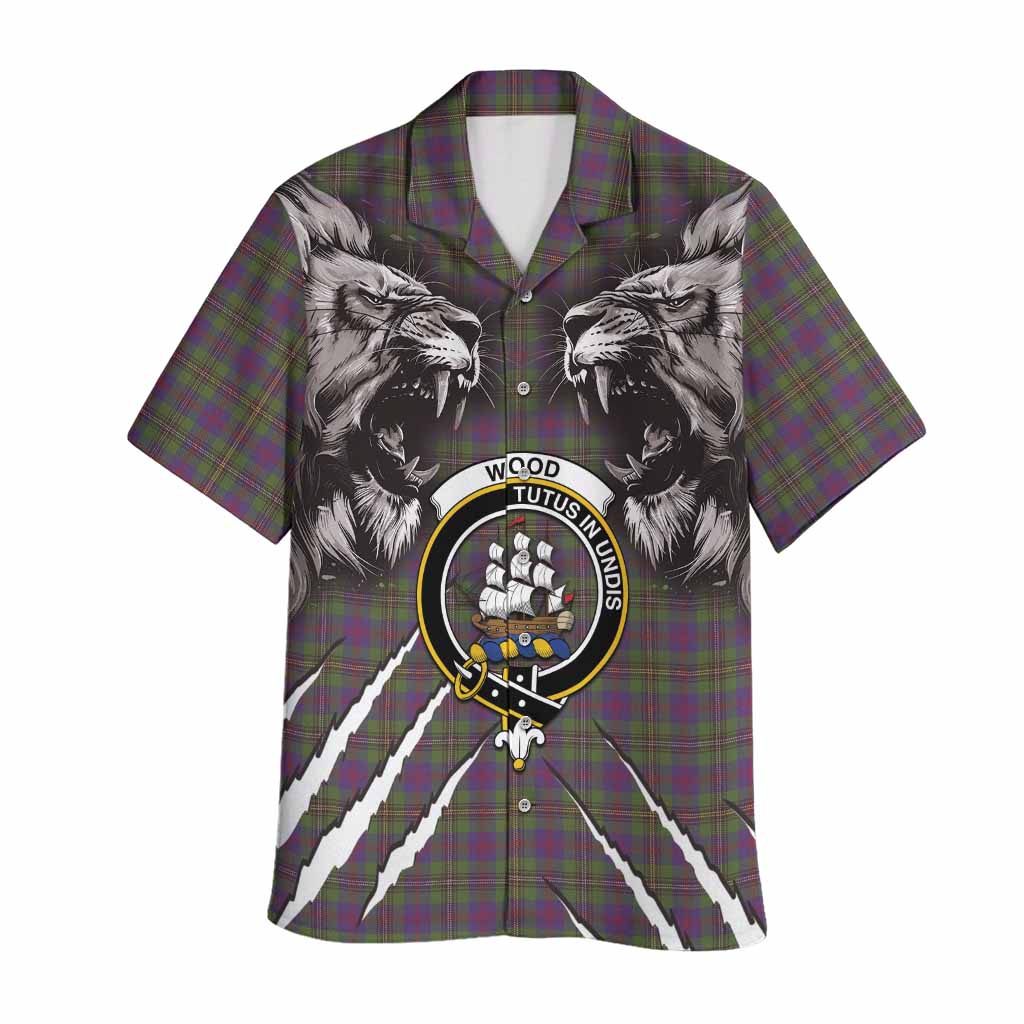 Wood Tartan Crest Hawaiian Shirt Ferocious Lion Style