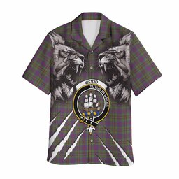 Wood Tartan Crest Hawaiian Shirt Ferocious Lion Style
