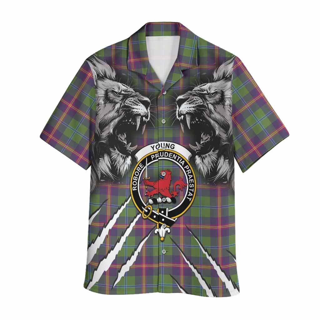 Young Tartan Crest Hawaiian Shirt Ferocious Lion Style