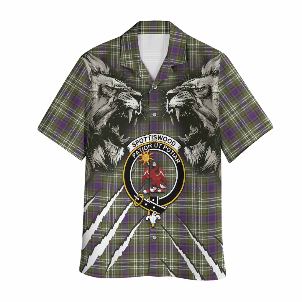 Spottiswood Tartan Crest Hawaiian Shirt Ferocious Lion Style