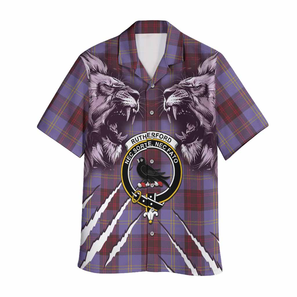 Rutherford Tartan Crest Hawaiian Shirt Ferocious Lion Style