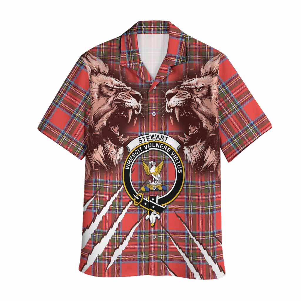 Stewart (Stuart) Tartan Crest Hawaiian Shirt Ferocious Lion Style