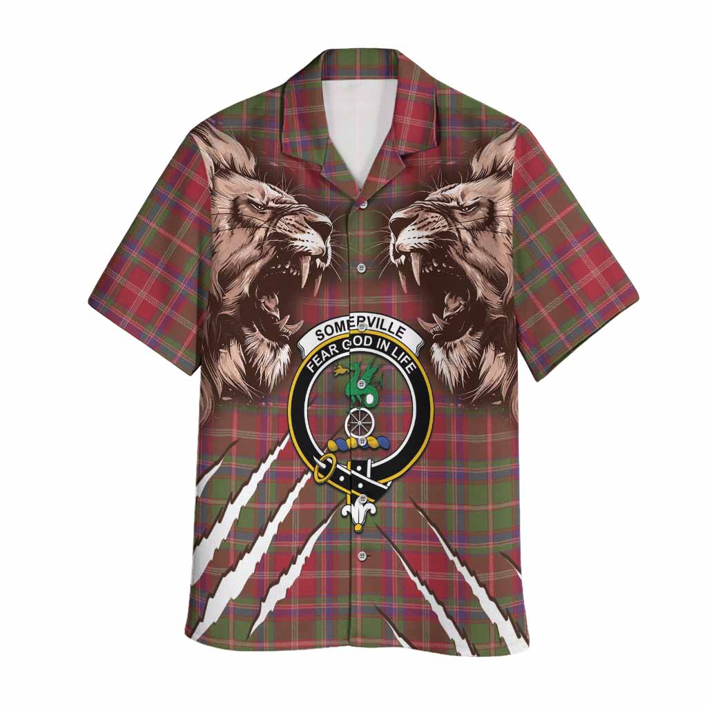 Somerville Tartan Crest Hawaiian Shirt Ferocious Lion Style