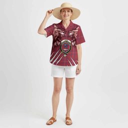 Rose Tartan Crest Hawaiian Shirt Ferocious Lion Style