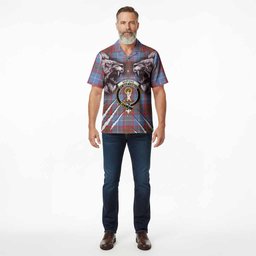 Skirving Tartan Crest Hawaiian Shirt Ferocious Lion Style