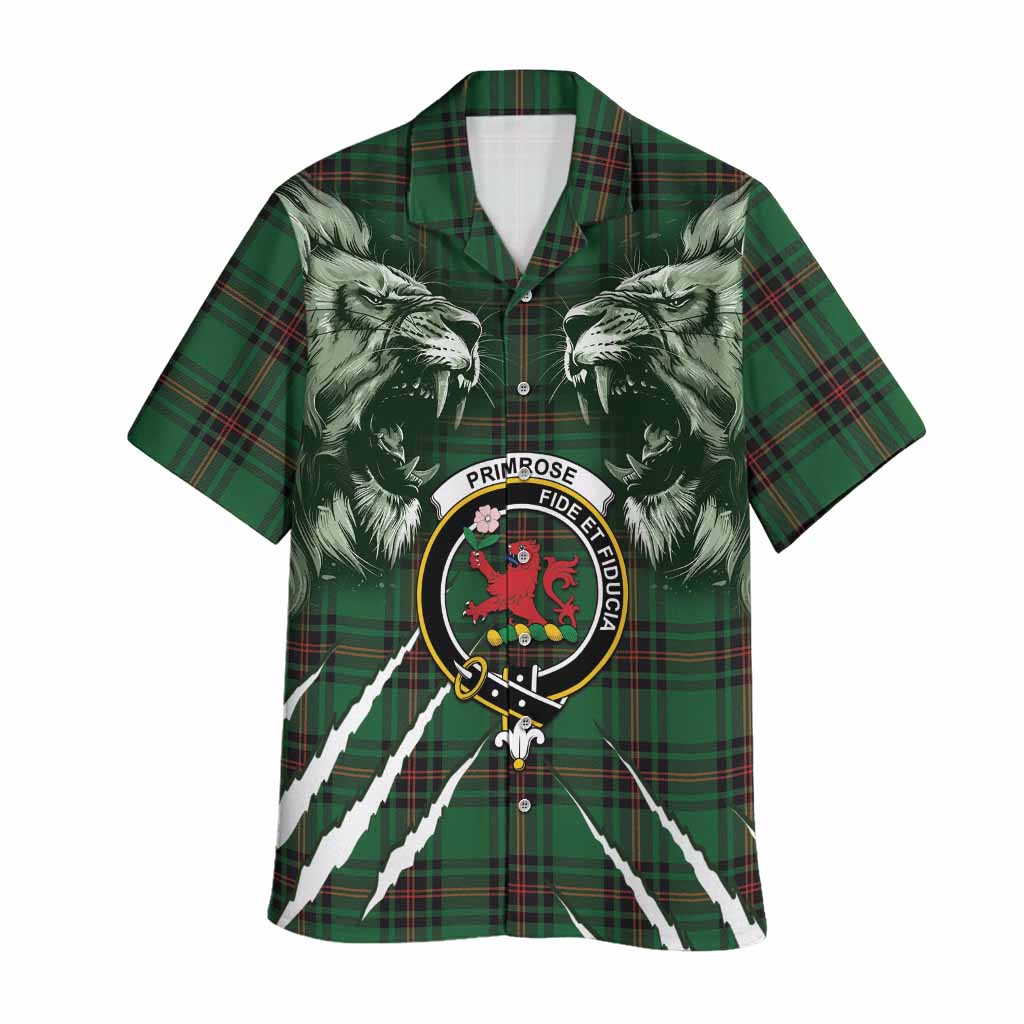 Primrose Tartan Crest Hawaiian Shirt Ferocious Lion Style