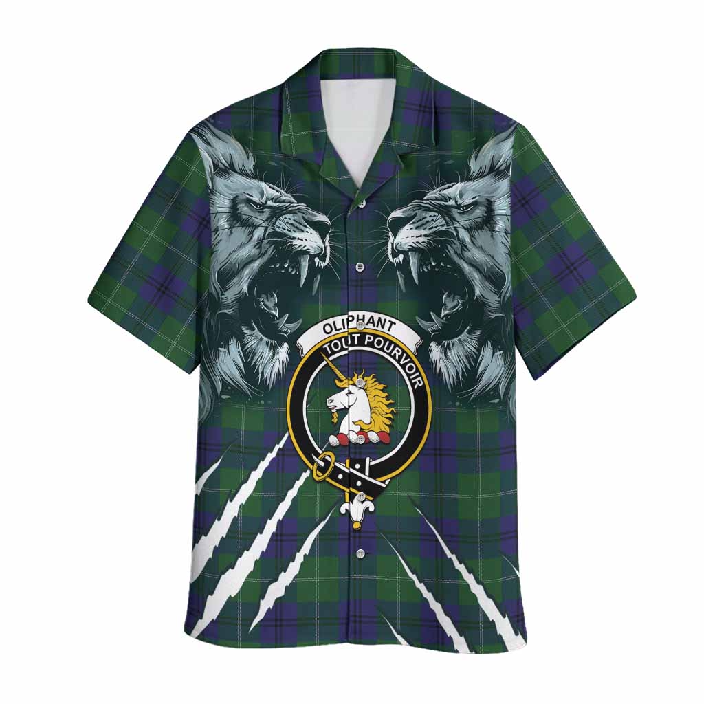 Oliphant Tartan Crest Hawaiian Shirt Ferocious Lion Style