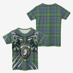 Colville Tartan Crest Kid T-shirt Ferocious Lion Style