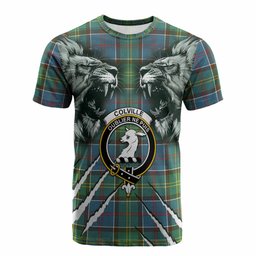 Colville Tartan Crest Cotton T-shirt Ferocious Lion Style