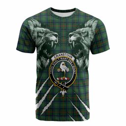 Cranstoun (Cranston) Tartan Crest Cotton T-shirt Ferocious Lion Style
