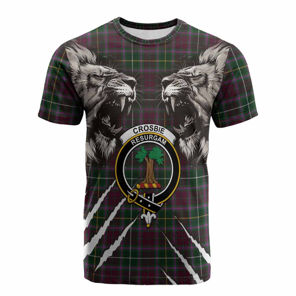 Crosbie Tartan Crest Cotton T-shirt Ferocious Lion Style