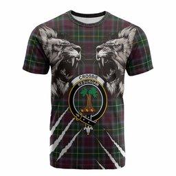 Crosbie Tartan Crest Cotton T-shirt Ferocious Lion Style